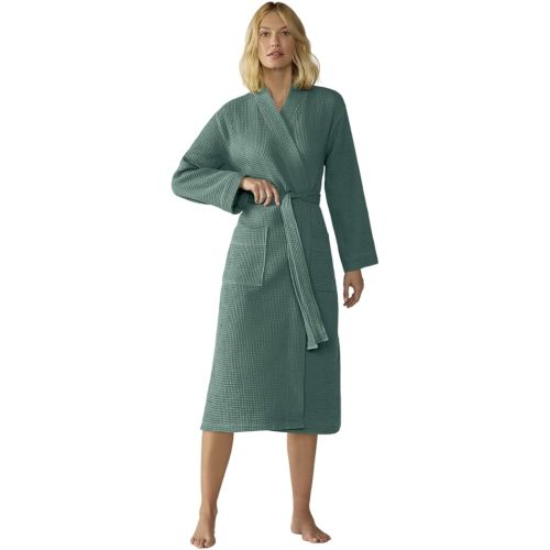 Coyuchi Unisex Organic Waffle Robe, Long Bathrobe, Cotton, Spruce, (L-XL)