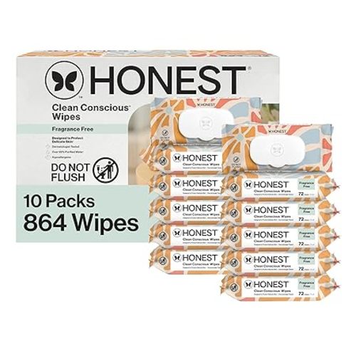 The Honest Company Hypoallergenic Multi-Use Baby Wipes for Sensitive Skin, Sunburst, 864 Count