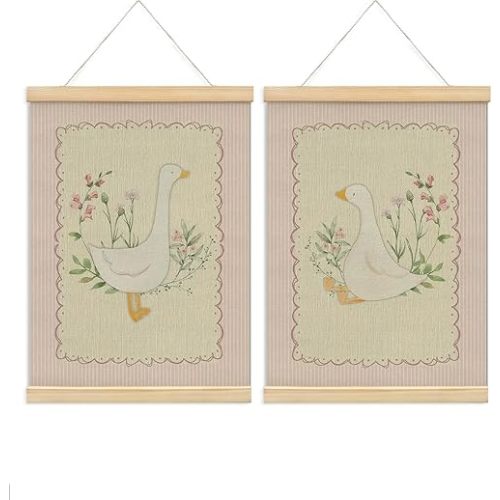 NaZaUK Cute Silly Goose Nursery Decor, Vintage Floral Wall Art Poster Hanger Frame, Vintage Girl Nursery Decor, Silly Goose Gifts for Girls, Cute Poster Wall Art for Bedroom Living Room, 12x16 Inch