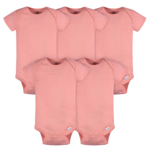 5-Pack Baby Girls Mauve Pink Premium Short Sleeve Lap Shoulder Onesies® Bodysuits