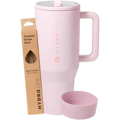 HydroJug Pink Sand - 40oz Traveler + Replacement Straws + Boot Bundle
