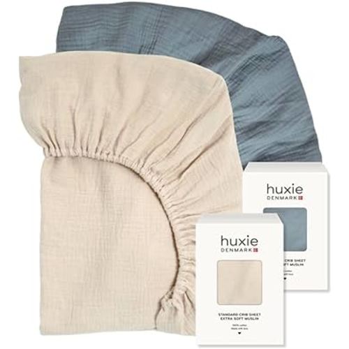Crib Sheets – Organic Cotton Muslin Fitted Crib Sheet – Standard Size for Baby Boy and Baby Girl 28" x 52" Ultra-Soft and Breathable. 2-Pack (Fog/Tradewinds)