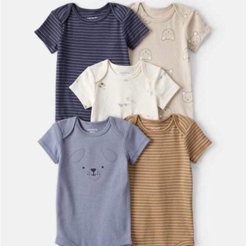 Baby Boy 5-Pack Dog Print Multipack Bodysuits - Blue/White/Navy/Brown | Carter's