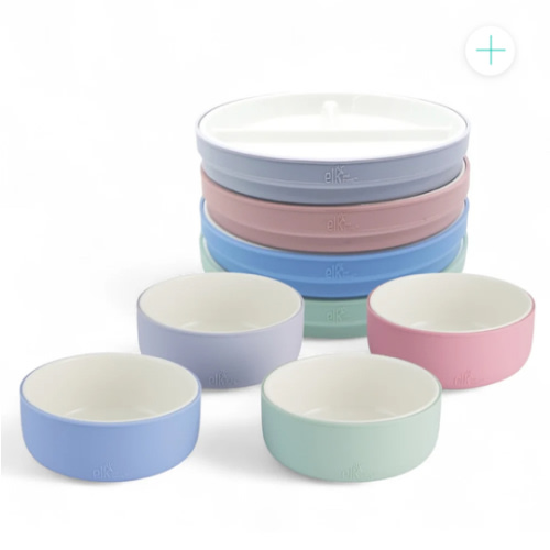 Kids Porcelain Mealtime Bundle | Normal Sleeves | 6.7" Plates + Bowls | 8 Pcs | Blush/Lilac/Sage/Misty Blue