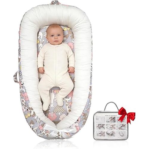 Tumbona para bebé | Tumbona infantil de algodón orgánico | Tumbona reversible, ajustable y portátil para el suelo | Funda suave, transpirable y lavable