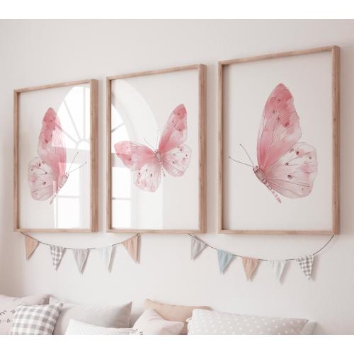 Watercolor Butterfly Nursery Art Set: Pink Boho Prints