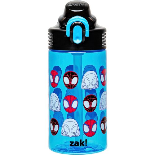 Zak Designs Marvel Spider-Man Sage Water Bottle For School or Travel, 16oz Durable Plastic Water Bottle With Straw, Handle, and Leak-Proof, Pop-Up Spout Cover (Spidey and His Amazing Friends)