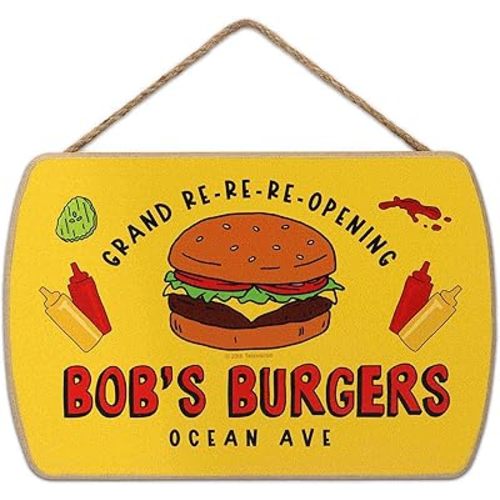 Bob's Burgers Grand Re-Re-Reopening Hanging Wood Wall Decor - Funny Bob's Burgers Sign for Bedroom or Movie Room