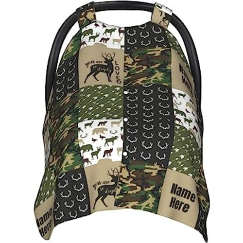 Personalized Baby Name Car Seat Covers for Babies, Custom Carseat Canopy, Peekaboo Opening Minky Dot Nursing Breastfeeding Cover Infant Canopies for Baby Boys Girls Newborn (Woodland Moose and Bear)