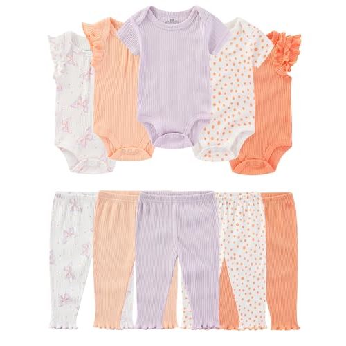 Baby Girl Bodysuit and Pant Set Cotton Ribbed Mix Summer Infant Girls Clothes Outfits 0-12 Month