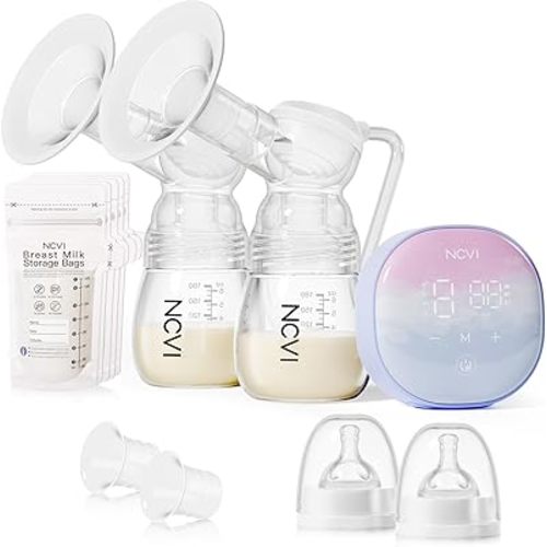 NCVI Double Electric Breast Pump 8122, Portable Milk Breastfeeding Pump with 4 Modes 9 Levels, Hospital-Grade Suction 280mmHg with 21mm & 24mm Flanges for Home, Office and Travel, USB Rechargeable