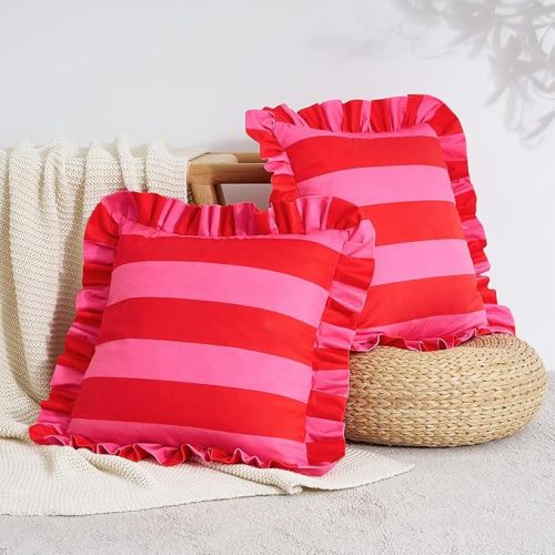Pink & Red Striped Pillow Covers