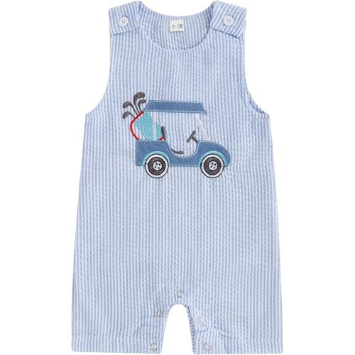 Baby Boy Golf Outfit Crew Neck Sleeveless Embroidery Golf Cart Romper Jumpsuit Casual Summer Toddler Boy Shortalls