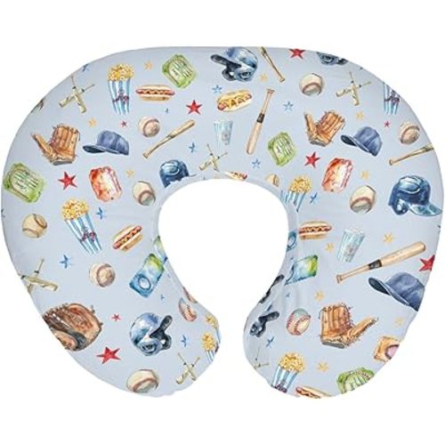 Baseballs Patriotic Baby Nursing Pillow Covers for Boy Girl 4th of July Baseballs Bats Hats Nursing Pillowcase for Breastfeeding Pillows American Sports Soft Stretchy Slipcovers for Newborn Infant