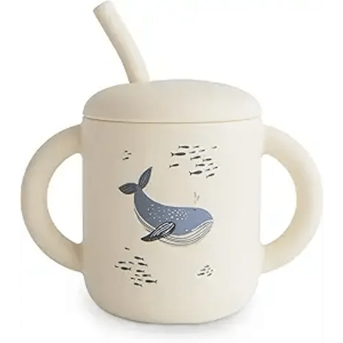 mushie 100% Silicone Training Cup & Straw for Toddlers | 6 Months+ (Whales)