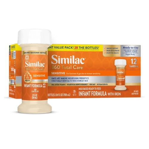 Similac 360 Total Care Sensitive Ready-to-Feed Baby Formula | Infant Formula for Babies with Lactose Sensitivity Immune System, Brain Development, Digestive Health Support, 2-fl-oz, 12pk