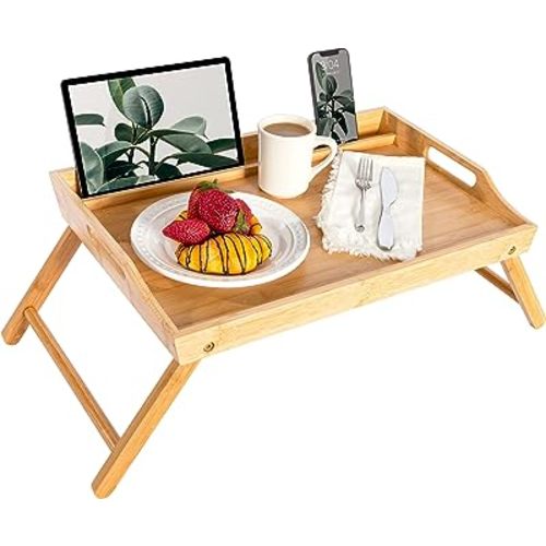ROSSIE HOME Extra Large Bamboo Bed Tray, Lap Tray, Lap Desk with Phone Holder - Fits up to 17.3 Inch Laptops and Most Tablets - Natural - Style No. 78107