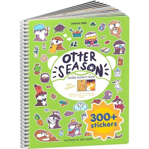 Otter Season 300+ Sticker Book for Kids by Cupkin - Arts & Crafts Activity Book, Stickers, 8 Scenes & Coloring Pages - Road Trip Essentials, Travel Essentials for Ages 2-8 - Spiral Bound