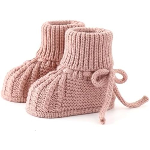 Baby Booties Soft Knit Baby Shoes for Newborn Boys Girls Machine Washable First Walker Boots Cream White 0-3 Months