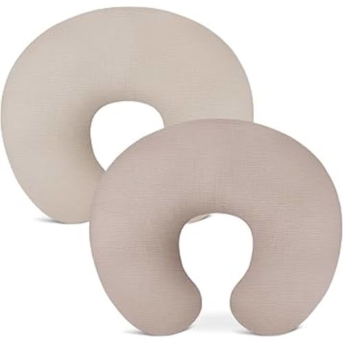 Nursing Pillow Covers 2 Pack, Muslin Nursing Cover for Breastfeeding Pillows, Comfortable for Baby Girls and Boys (Beige & Vintage Taupe)