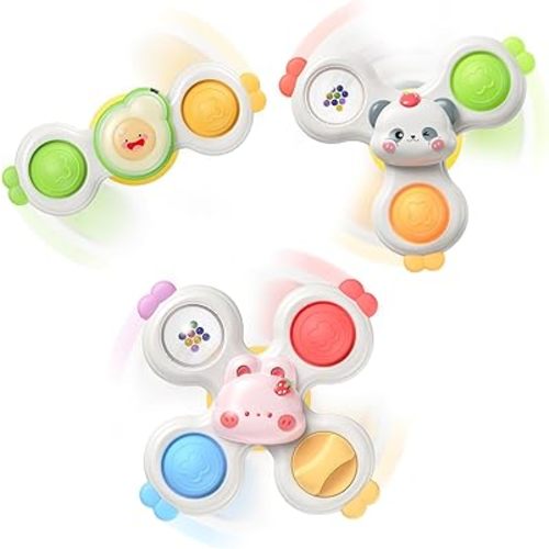 3PCS Suction Cup Spinner Toys for 1 Year Old,Easter Basket Stuffers Sensory Bath Toys for Baby 6-12 Months,Rattle Spinner Montessori Toys for Toddlers 1-3,Easter Gifts for 1 Year Old Boys and Girls