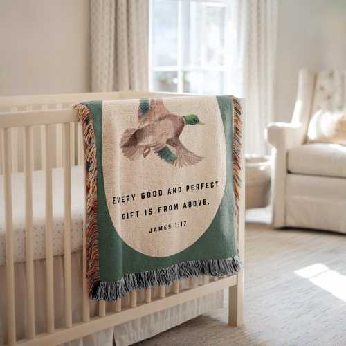 Mallard Duck Nursery Baby Blanket, Duck Hunting, Baby Bible Verse, Mallard Baby Shower Gift, Every Good and Perfect Gift