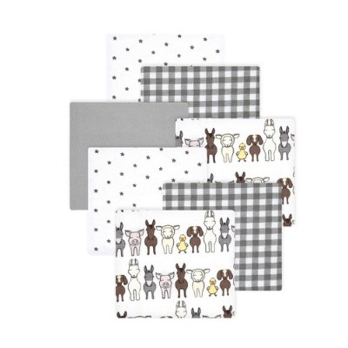 Luvable Friends Hudson Baby Cotton Poly Flannel Receiving Blankets 7pk, Farm Pals Gray