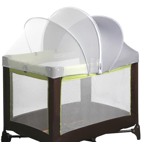Pack N Play Tent Cover - Light-Blocking Mosquito Net with Two-Way Zipper Portable Bassinet Canopy to Keep Cats Out Bedside Bassinet Insect-Proof Cover, Gray-Large