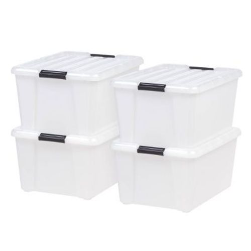 IRIS 45qt 4pk Plastic Storage Container Bin with Secure Lid and Latching Buckles Clear Pearl: Stackable Utility Totes