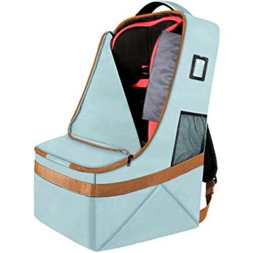 YOREPEK Car Seat Travel Bag, Padded Car Seat Bags for Air Travel, Carseat Travel Cover Backpack with Shoulder Straps, Large Gate Check Bag for Car Seats and Baby Travel Essential(Light Cyan)