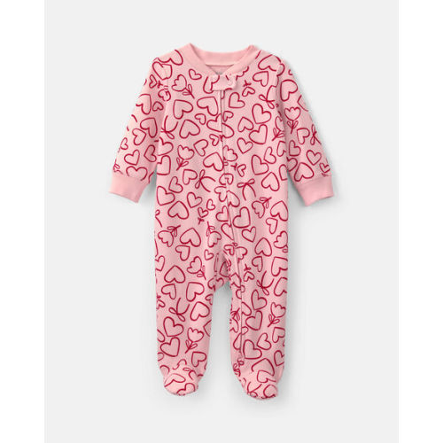 Baby Girl 2-Way Zip Valentine's Day Cotton Sleep & Play Pajamas - Pink | Carter's