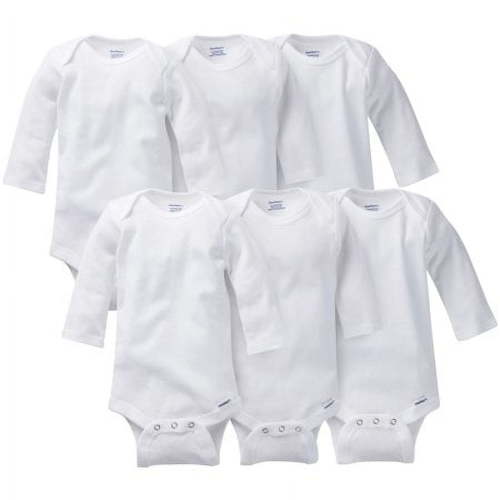 Gerber White Long Sleeve Onesies Bodysuits, 6pk (Baby Boys or Baby Girls Unisex)