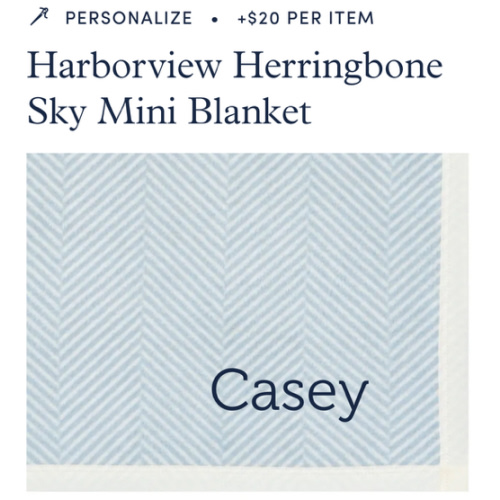 Harborview Herringbone Sky Mini Blanket w/ Navy Casey Name