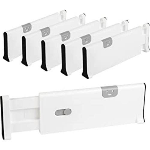 Drawer Dividers Pack of 6, Plastic Adjustable and Expandable Drawer Organizer Clothes, Deep Drawer Organizer, Works in Kitchen Utensils Organizer, Dresser Drawer Separators, 4'' High, 11-17.5'', White