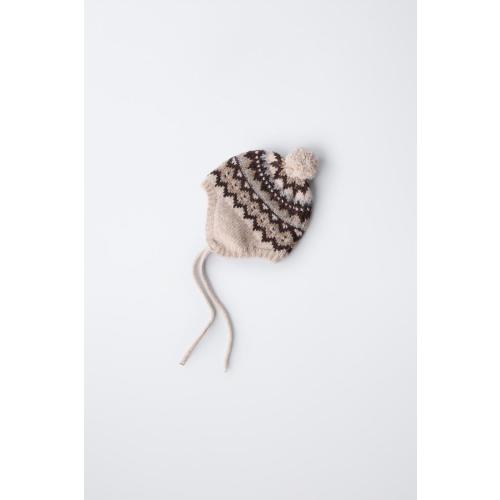 JACQUARD KNIT BONNET WITH POMPOM - taupe brown | ZARA United States