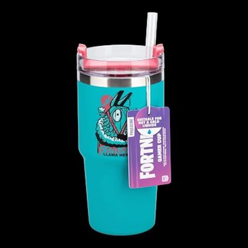 Paladone Fortnite 600ml Blue Insulated Gamer Cup and Straw, Officially Licensed Tumbler Water Bottle for Hot and Cold Drinks, Tea, Coffee
