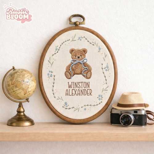 Personalized Teddy Bear Embroidery Hoop, Custom Baby Name Nursery Decor, Baby Shower Gift, Neutral Nursery Hoop, Baby Name Wall Art