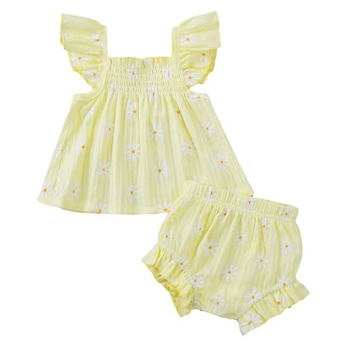 Jecson Newborn Baby Girl Summer Clothes Infant Girl Outfits Sleeveless Ruffle Top and Bloomers Shorts Set 0 3 6 12 Month