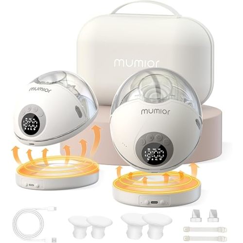 Extractor de leche manos libres con base térmica, bomba de lactancia materna portátil de base térmica a prueba de polvo, pantalla LED de mensajes de voz con 4 modos y 12 niveles de función de memoria, 0.866 in, regalo de Navidad, paquete de 2 grises