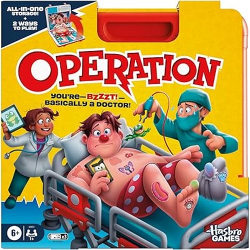 Operation Electronic Board Game with All-in-One Carrying Case | 2 Ways to Play | Ages 6+ | 1+ Players | 10 Mins. | Fun Kids Games