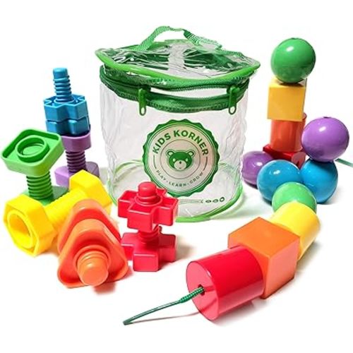 Jumbo Lacing Beads for Toddlers and Nuts & Bolts | 2-in-1 Montessori Educational Preschool Toys - Matching Fine Motor Skills Toddler Games with Toy Storage & Learning Activities eBook