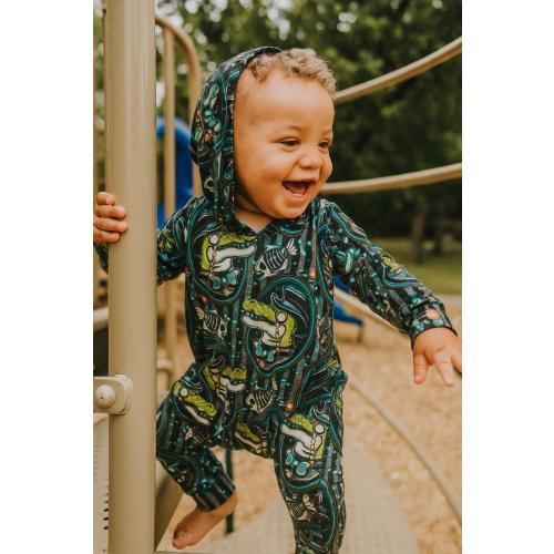 Crocodile Hooded Baby Romper - Spooky Alligator Print, Handmade Outfit