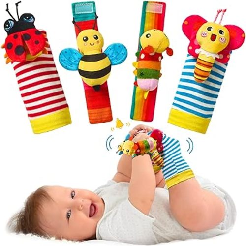 Baby Rattles Toys for 0-6 Months - Infant Toys 0-3 Month Old Baby Boy Girl Gifts Set with Teething and Wrist Socks Rattle Infant Newborn Sensory Toy (Color Rattle Socks)