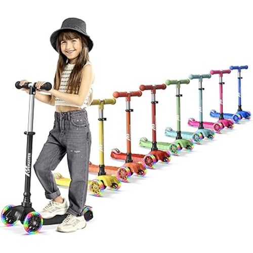 Lifemaster Mini 3-Wheel Kids Scooter with Multi-Color Wheel Lights – 4-Height Adjustable Handlebar, Wide Anti-Slip Deck, Child Safety Certified, Boys & Girls Ages 2+ Supports Up to 110 lbs