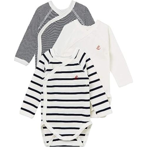 Petit Bateau Babies' Long-Sleeved Stripy Cotton Bodysuits - 3-Pack STYLE 54219 SIZES NB-12 MONTHS