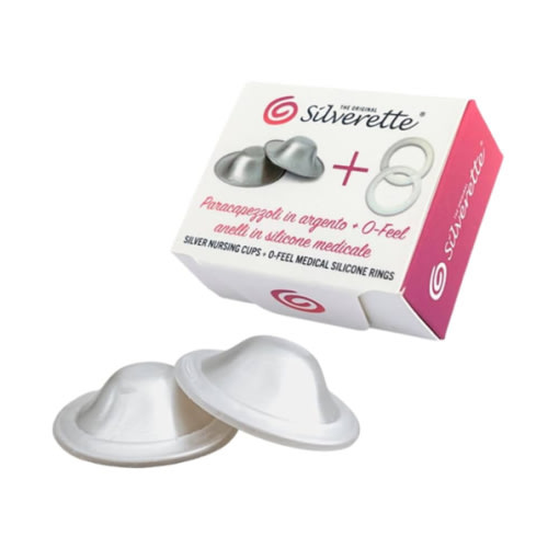 SILVERETTE The Original Silver Nursing Cups, Nipple Covers for Breastfeeding Essentials, Pure 925 Silver Nipple Shields for Breastfeeding Newborn, Regular Size with O-Feel Silicone Rings