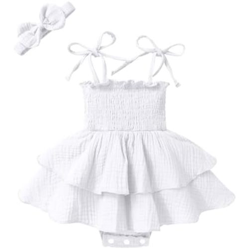 YOUNGER TREE Baby Girl Clothes Infant Summer Romper Dress Sleeveless Bodysuit Jumpsuit with Headband Toddler Outfits