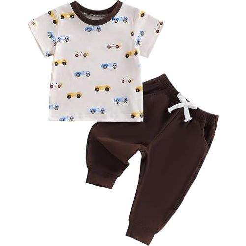Toddler Infant Baby Boy Race Car Outfit Short Sleeve T shirt Tops and Solid Pants Set Mechanic f1 Clothes Summer