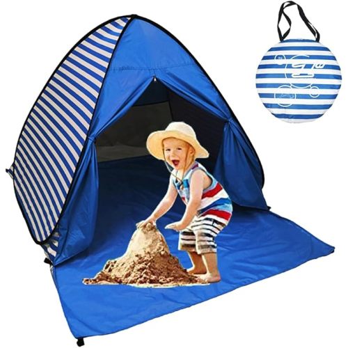 Pop Up Beach Tent Shade Sun Shelter UPF 50+ Canopy Cabana 2-3 Person for Adults Baby Kids Outdoor Activities Camping Fishing Hiking Picnic Touring(Dark Blue Stripes)