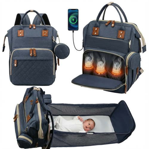 Oioane Baby Diaper Bag with Changing Station, Multifunctional Portable Backpack with USB Charging Port for Travel, Blue